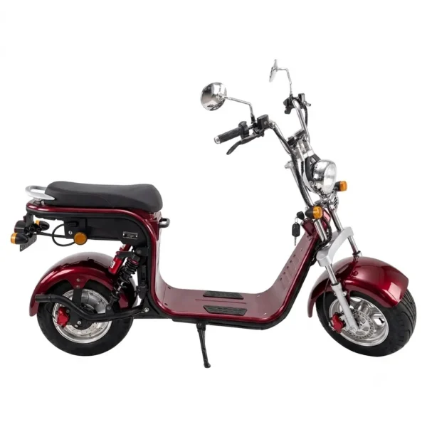 Scooter électrique style chopper rouge ColisWheels homologué pour la Suisse avec pneus larges.