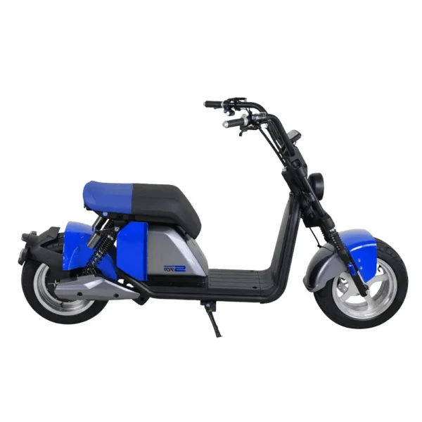 Scooter électrique bleu ColisWheels, homologué Suisse 45 km/h avec look fat tire.