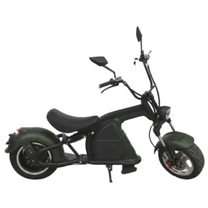 Scooter électrique ColisWheels Lowrider vert mat, style chopper fat tire homologué pour la Suisse.