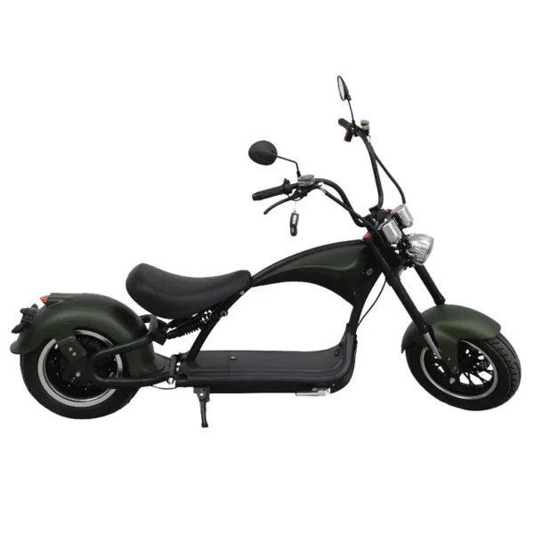 Scooter électrique ColisWheels Lowrider vert mat, chopper homologué 45 km/h pour la Suisse.